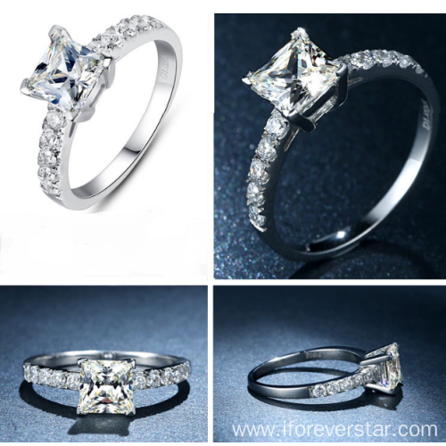 Moissanite princess white gold engagement ring diamond